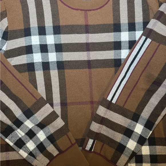 Burberry Camel Plaid Crewneck Sweater with Black & White Accents - Picture 6 of 9